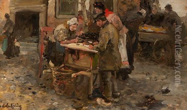 Food Stall On The Market Oil Painting - Adrianus Rotterdam De La Riviere