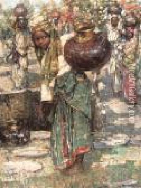 A Tamil Watercarrier Oil Painting - Edward Atkinson Hornel