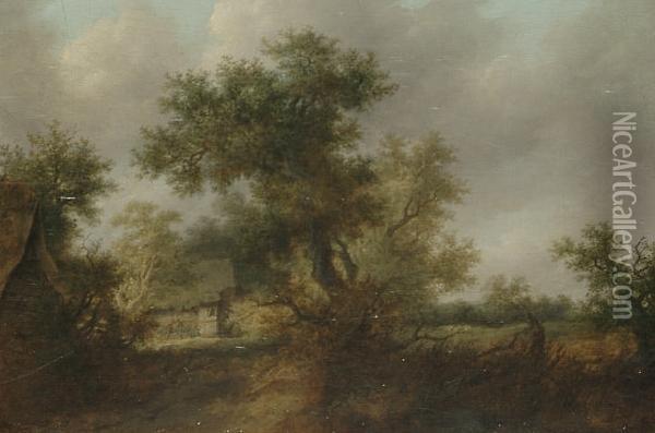 A Wooded Landscape With A Traveller On A Path At The Edge Of A Village Oil Painting - Jan van Goyen