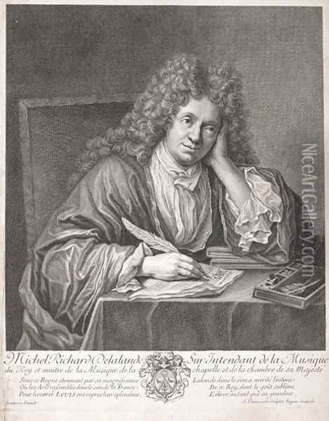 Michel Richard Delalande 1657-1726 engraved by Simon Thomassin 1655-1733 Oil Painting - Jean-Baptiste Santerre