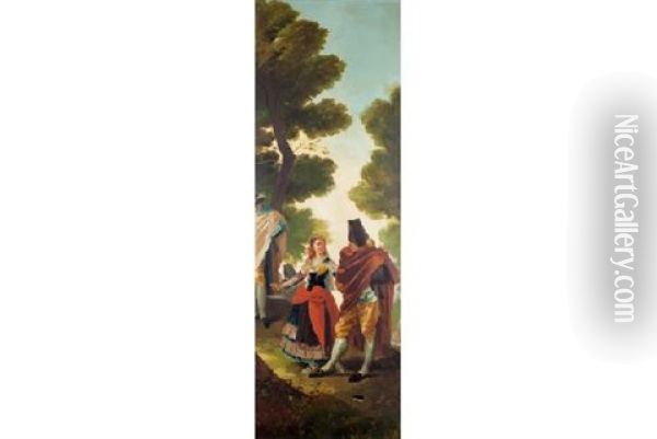 La Maja Y Los Embozados (fragmento) (after Goya) Oil Painting - Francisco-Javier Amerigo y Aparici