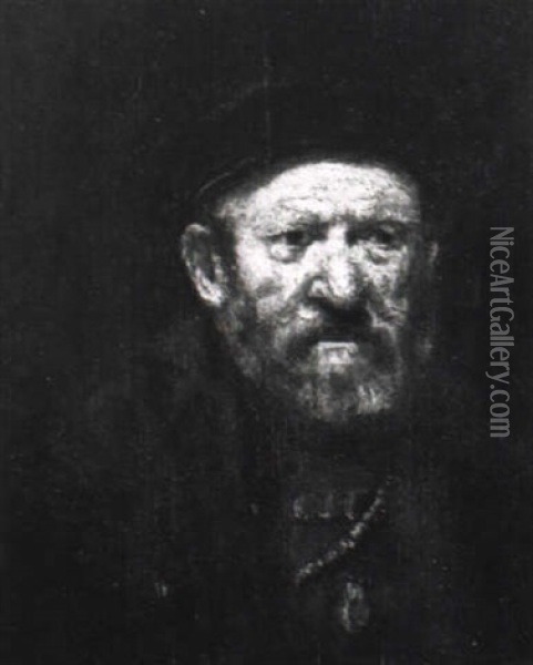 Bartiger Mann Mit Barett, Weitem Mantel Und Goldkette Oil Painting -  Rembrandt van Rijn