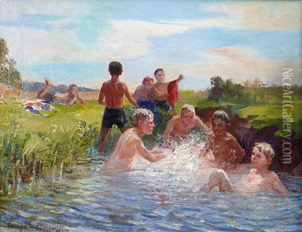 Labaignade Des Enfants Oil Painting - Nikolai-Petrovitch Bodganoff