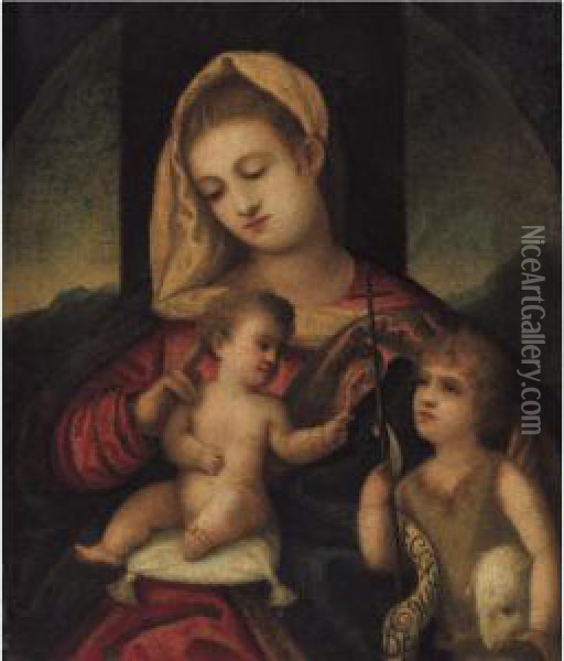 The Madonna And Child With The Infant Saint John The Baptist Oil Painting - Polidoro Lanzani (see Polidoro Da Lanciano)