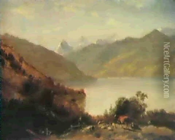 Vue Du Lac Leman Depuis De Lavaux Oil Painting - Alexandre Calame