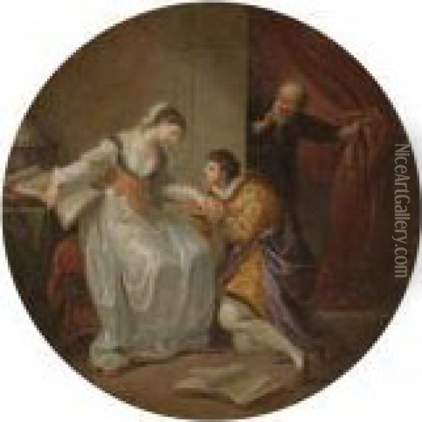 A Young Man Propositioning A Lady Oil Painting - Angelica Kauffmann