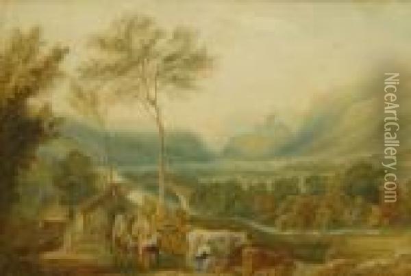 Horse And Cattle Oil Painting - Anthony Vandyke Copley Fielding