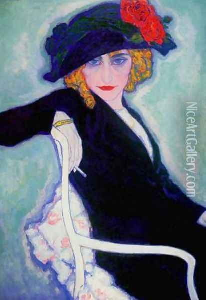 Woman with Cigarette, hat Oil Painting - Leo Gestel