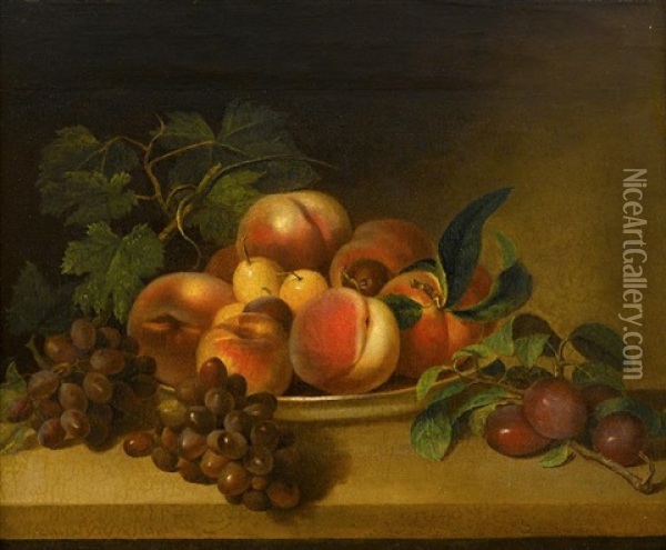 Peaches And Grapes Oil Painting - James Peale Sr.