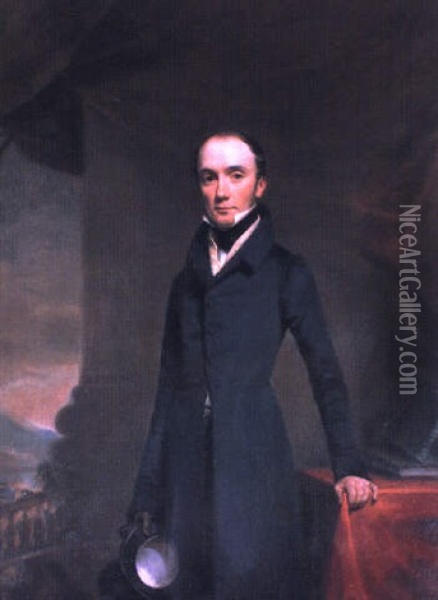 Portrait Of George Buchanan Jr. By A Draped Table Oil Painting - William Yellowlees