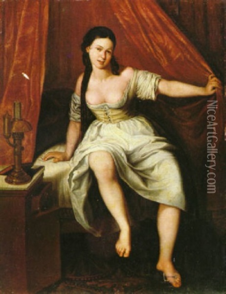 Mujer En La Alcoba Oil Painting - Antonio Maria Esquivel Suarez de Urbina