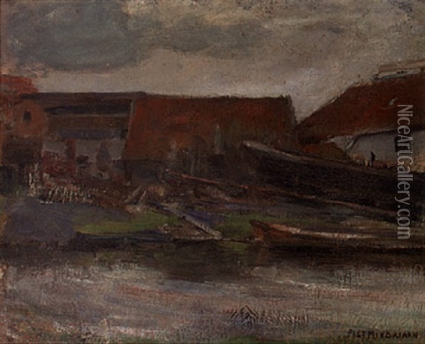 Ship-building Yard, Amsterdam Oil Painting - Piet Mondrian