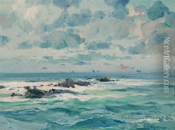 Marina Oil Painting - Eliseo Meifren y Roig