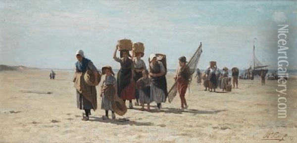 Bringing In The Catch Oil Painting - Philip Lodewijk Jacob Frederik Sadee