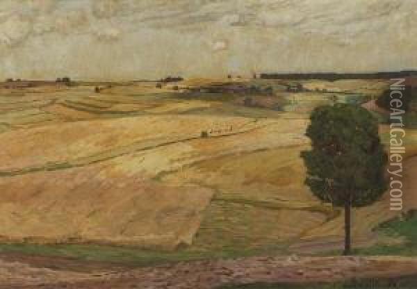 Felder Mit Einem Baum. Oil Painting - Robert Weise