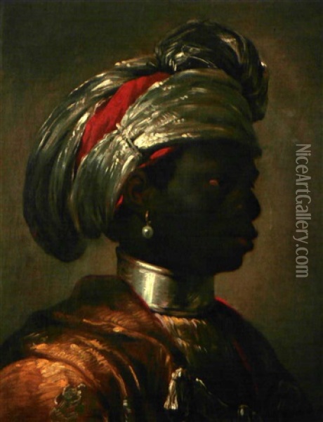Portrait D'un Noir A La Perle Et Au Turban Oil Painting - Matthaeus Loder