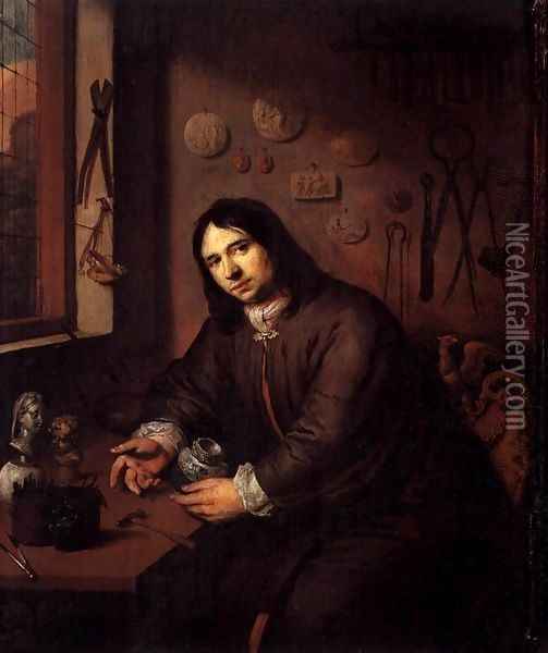 Portrait of a Silversmith in His Workshop Oil Painting - Dutch Unknown Masters