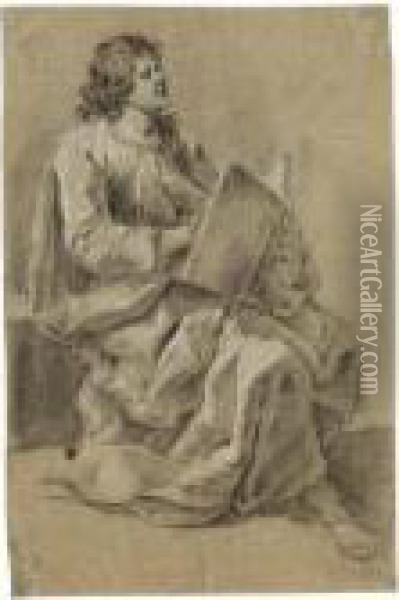 A Seated Evangelist, Writing Oil Painting - Govert Teunisz. Flinck