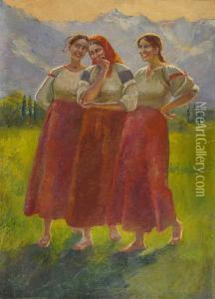 Trzy Goralki Oil Painting - Waclaw Szymanovski