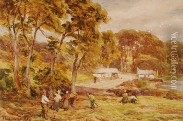 Irish Rural Village Scene Atrosscarberry Oil Painting - Thomas Huson