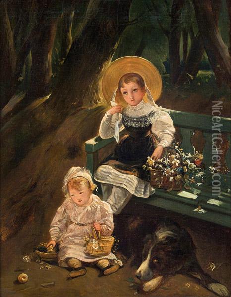 Kinder Der Madame Morel Deville Im Park Oil Painting - Hippolyte (Paul) Delaroche