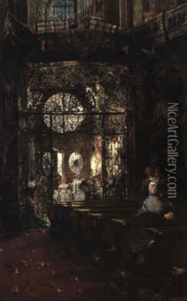 Blick Von Osten In Die Johann-nepomuk-kirche In Munchen Oil Painting - Gotthardt Johann Kuehl