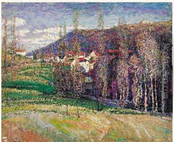 La Couze Et Le Puy De Brissol, Circa 1929 Oil Painting - Victor Charreton