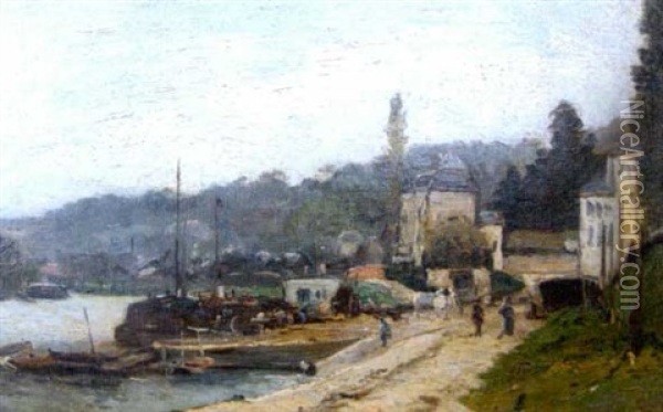 Le Port De Sevres Oil Painting - Louis Francois Victor Watelin