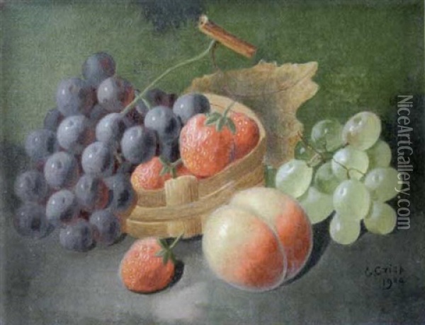A Still Life Of Grapes And Strawberries On A Ledge Oil Painting - George Crisp