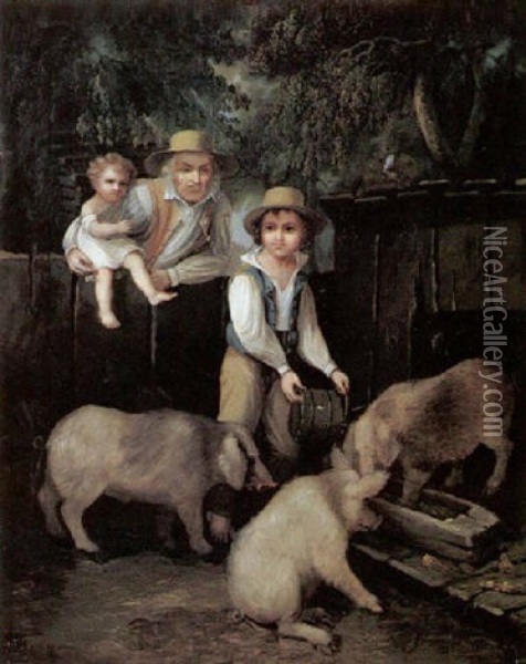 Feeding The Pigs Oil Painting - James Henry Beard