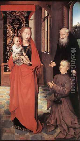 Virgin and Child with St Anthony the Abbot and a Donor Oil Painting - Hans Memling