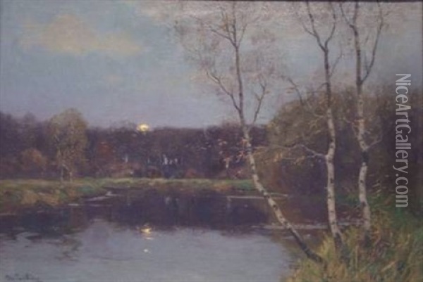 Herbstabend An Einem Waldteich Oil Painting - Peter Paul Mueller