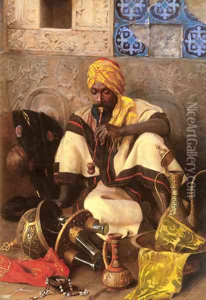The Arab Smoker Oil Painting - Jean Discart