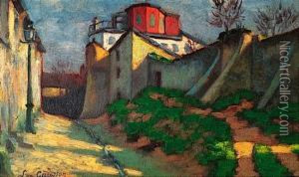 La Rue Cortot A Montmartre Oil Painting - Leo Gausson