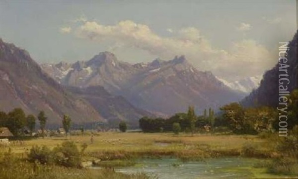 Gebirgslandschaft Oil Painting - Heinrich Funk