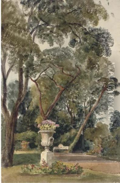 A Classical Urn In The Garden Of Down Hall Oil Painting - Harriet Cheney