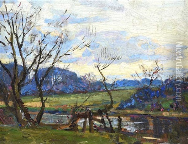 Trees By The River Lagan Oil Painting - Hans (Jean) Iten
