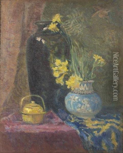 Still Life Withvases And Flowers. Oil Painting - Eurilda Loomis France