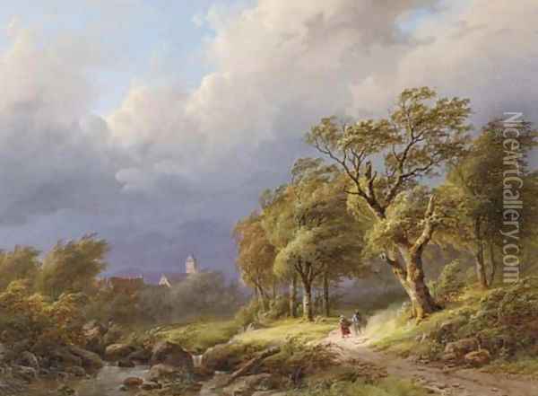Travellers on a sandy track in a storm Oil Painting - Johann Bernard Klombeck