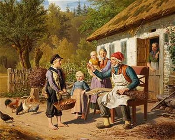 En Bedstefader Instruerer Sin Datterson Til Hans Forste Handelsreise Oil Painting - Peter (Johann P.) Raadsig