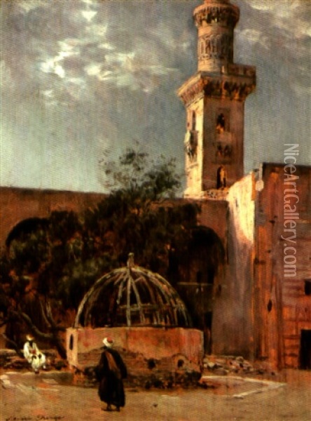 Devant La Mosquee Du Sultan Hassan Au Caire Oil Painting - Maurice Henri Orange