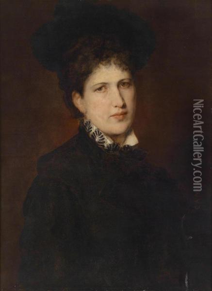 Portrait Of A Woman In A Hat Oil Painting - Hans (Johann von Strasiripka) Canon