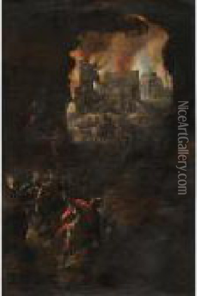 Incendio Di Troia Oil Painting - Daniel van Heil
