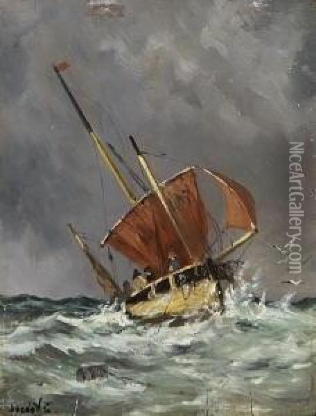 Segelboot Auf Sturmischer
 See. Oil Painting - Willem Jun Gruyter