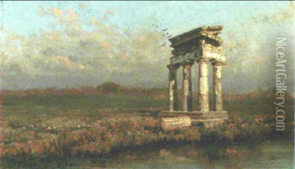 A Landscape With A Classical Ruin Oil Painting - Consalvo Carelli