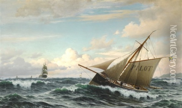 Seascape With A Swedish Pilot Boat Oil Painting - Christian Frederic Eckardt