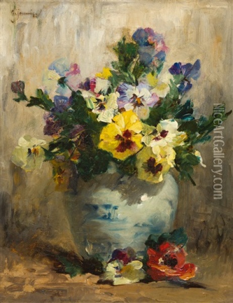 Stiefmutterchen In Einer Vase Oil Painting - Georges Jeannin