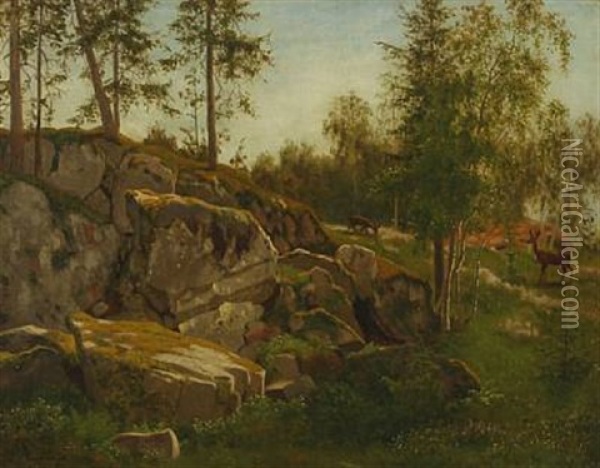 Roe Deer In The Forest Oil Painting - Carl Henrik Bogh
