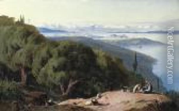 Corfu From The Hill Of Gastouri Oil Painting - Edward Lear
