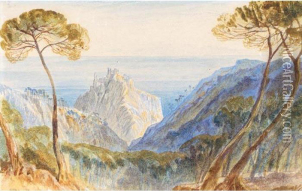 View Of Eze, Italy Oil Painting - Edward Lear